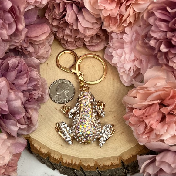 Silver & Iridescent Crystal Frog Keychain Charm - Picture 13 of 15
